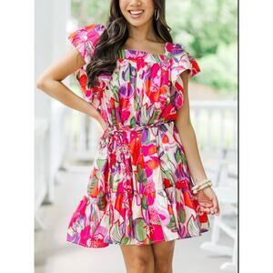 Entro Floral Ruffle Mini Dress Cotton Small